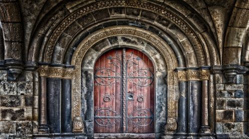 Medieval door closed.